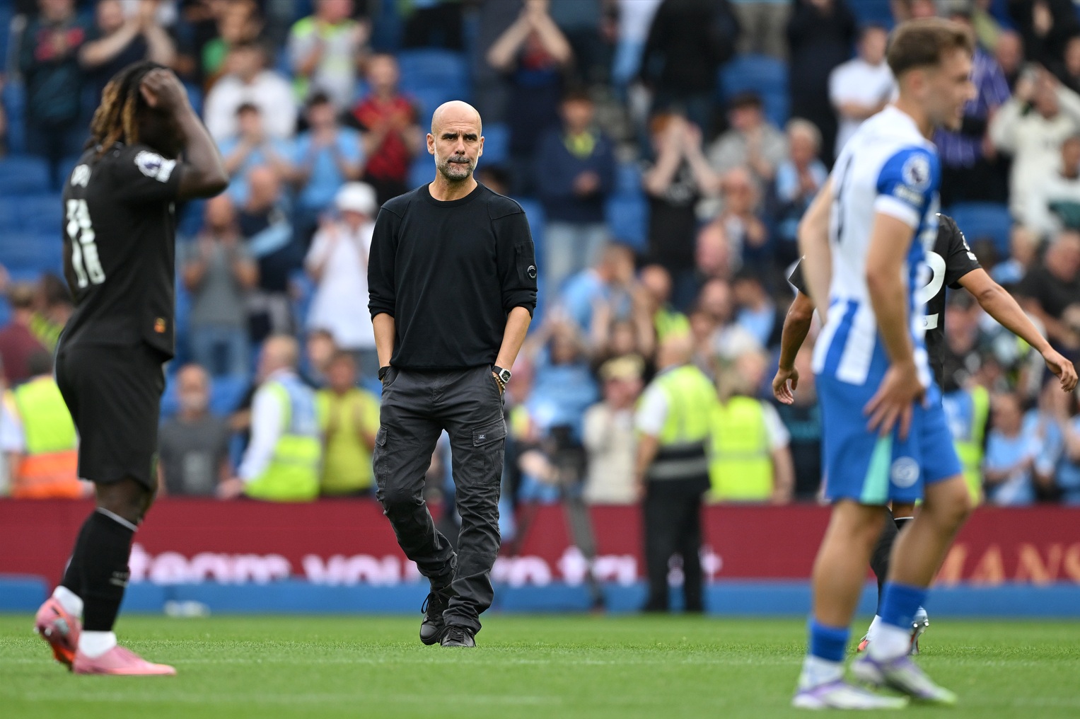 Pep Guardiola looks forlorn after Man City lost to Brighton on Sunday