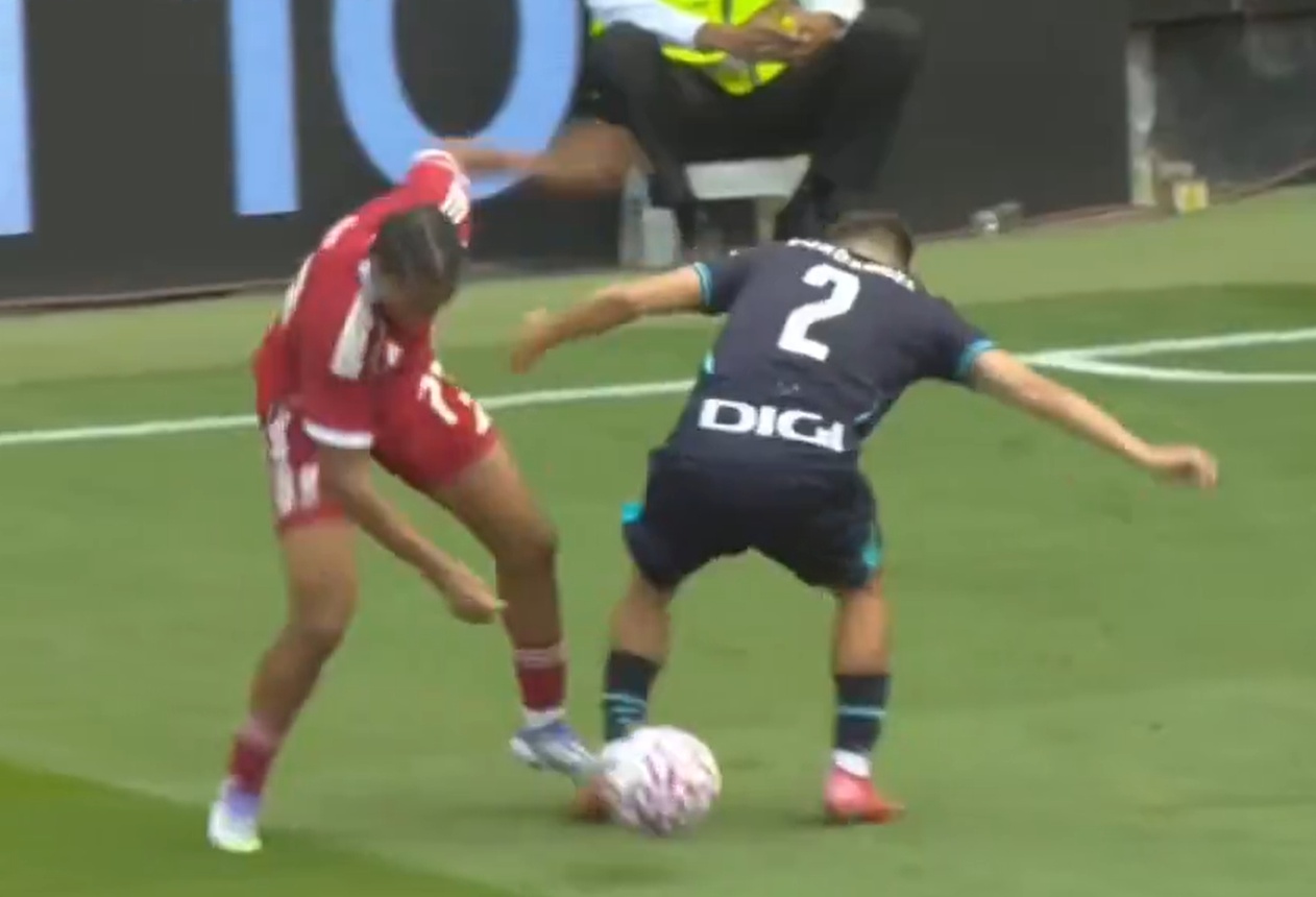 Rio Ngumoha nutmegged Andoni Gorosabel during Liverpool's friendly against Athletic Bilbao