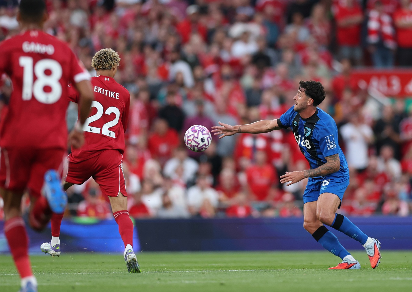 Marcos Senesi avoided a red card for a deliberate handball in Liverpool's win over Bournemouth