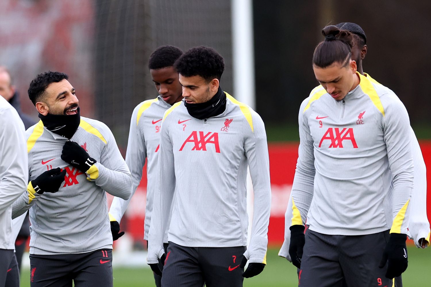 Mo Salah, Darwin Nunez and Luis Diaz in training