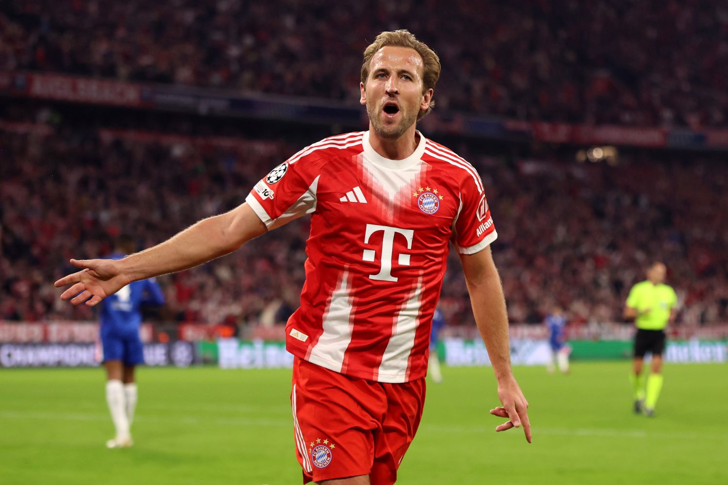 Harry Kane celebrates for Bayern Munich