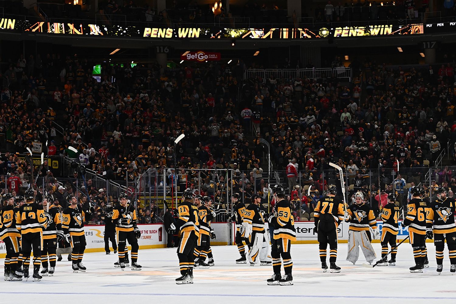Pittsburgh Penguins salute the fans