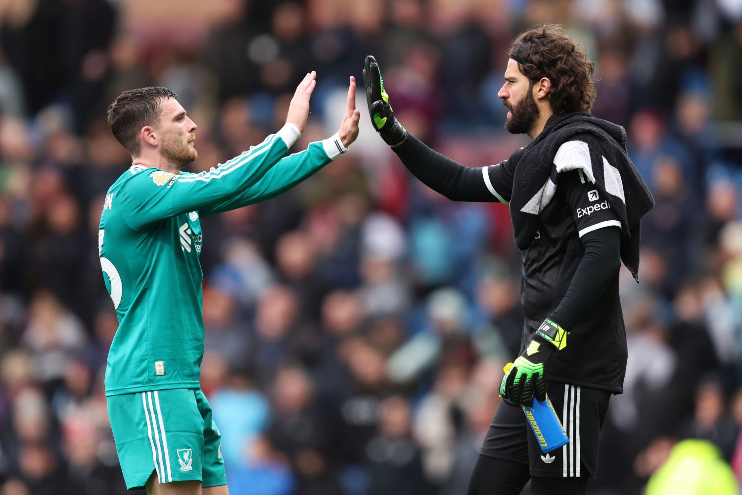Andy Robertson and Alisson at Burnley