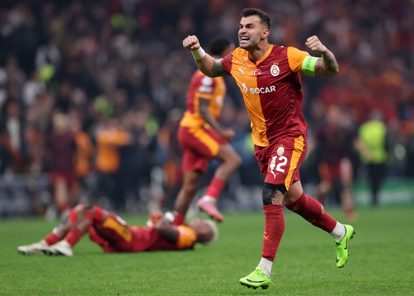 Abdulkerim Bardakci celebrates Galatasaray's win over Liverpool on Tuesday night