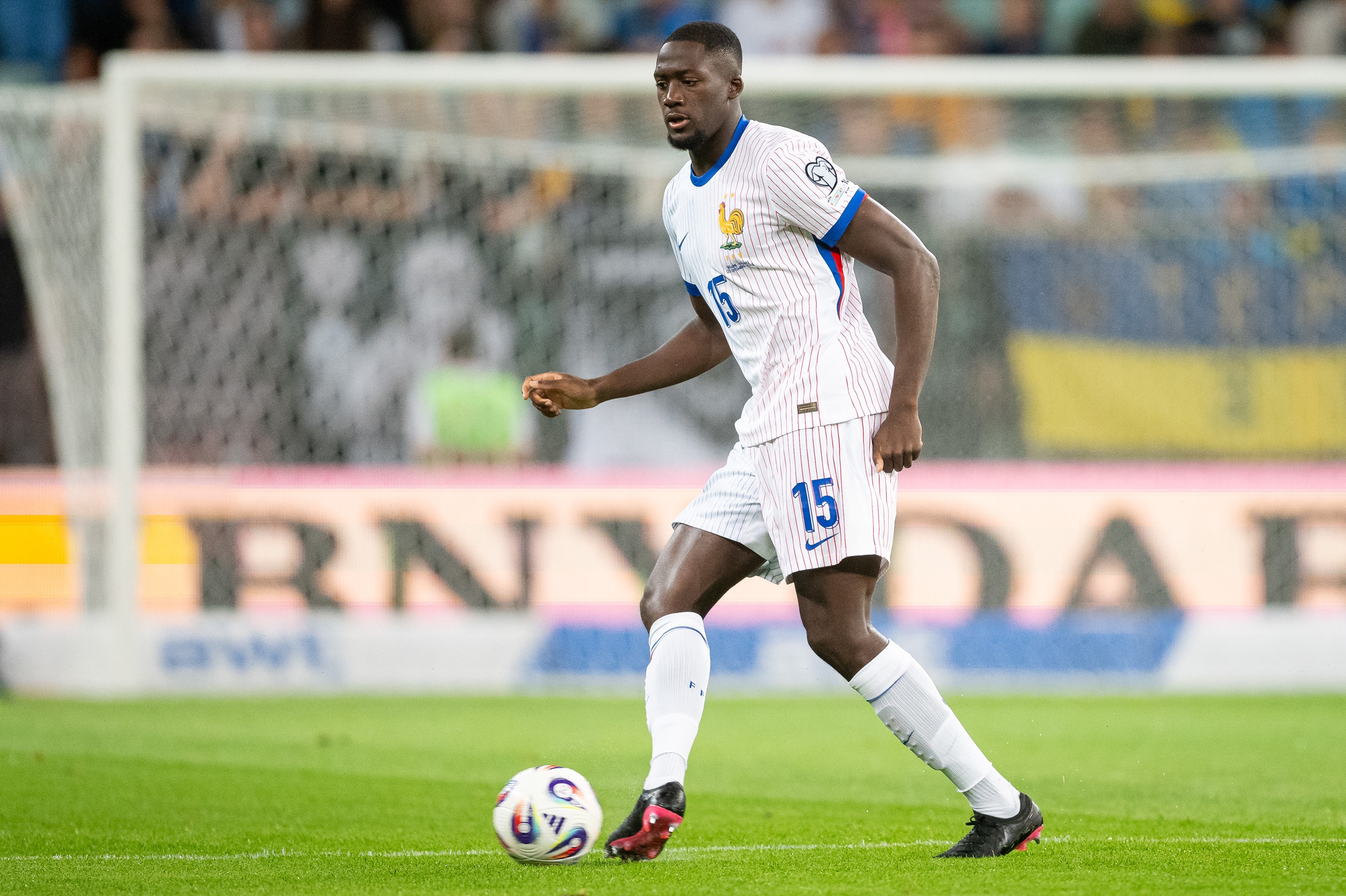 Ibrahima Konate dribbles with the ball during France game.