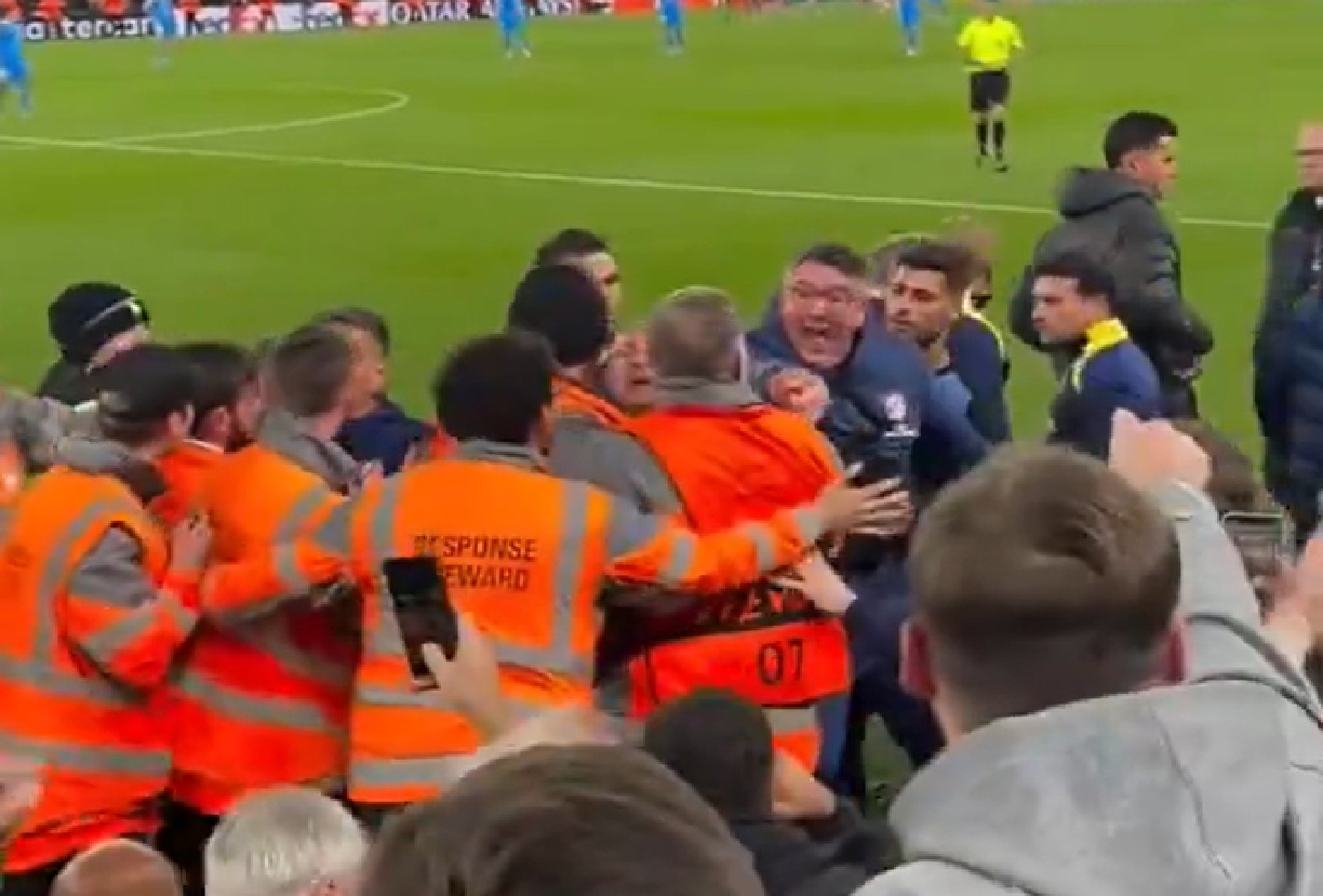 Atletico Madrid staff members were involved in a heated confrontation with some Liverpool fans on Wednesday night