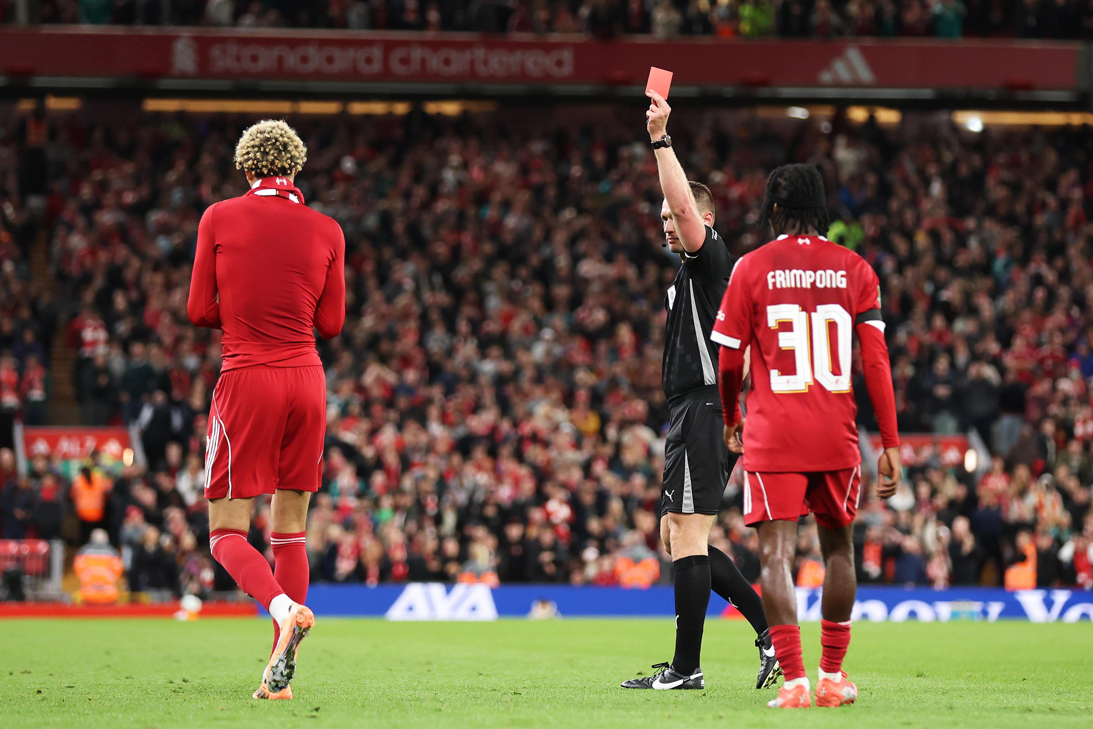 Hugo Ekitike is sent off for a second bookable offence after removing his shirt in celebrating his winner against Southampton
