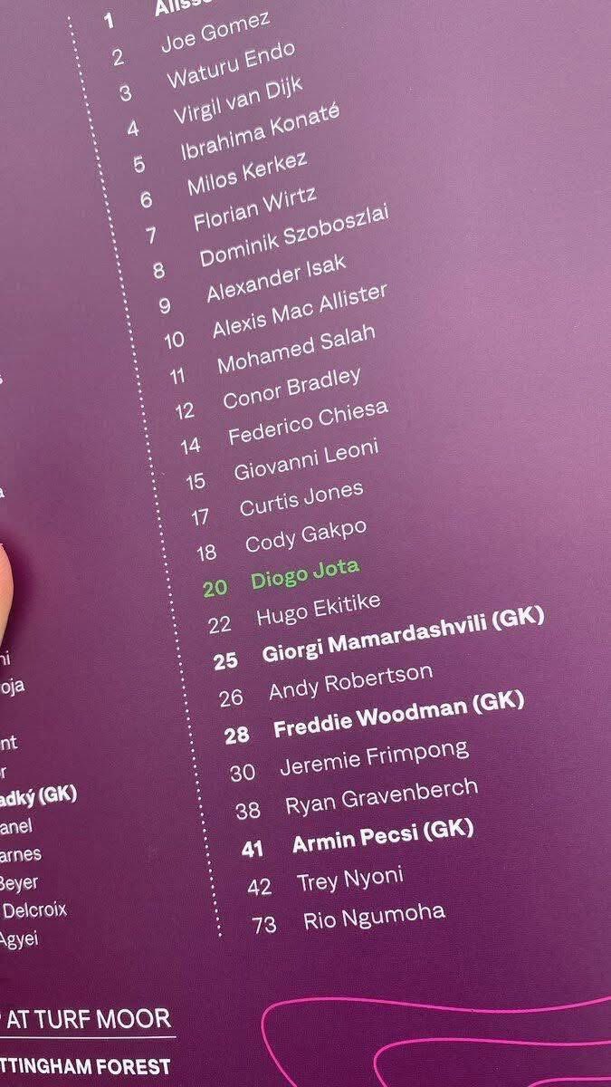 Burnley paid tribute to Diogo Jota in their matchday programme for the fixture against Liverpool on Sunday