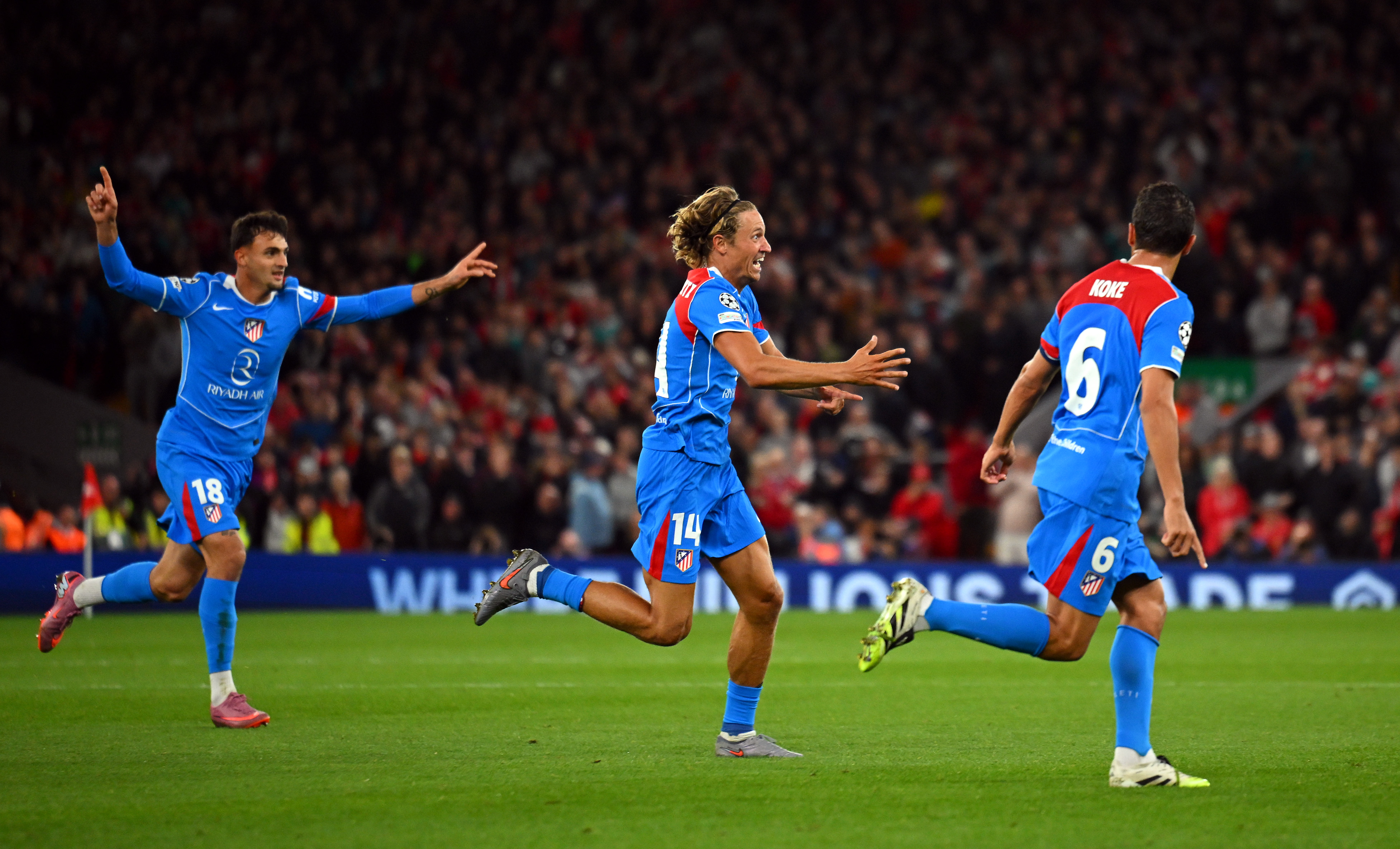 Marcos Llorente scored twice against Liverpool at Anfield on Wednesday night