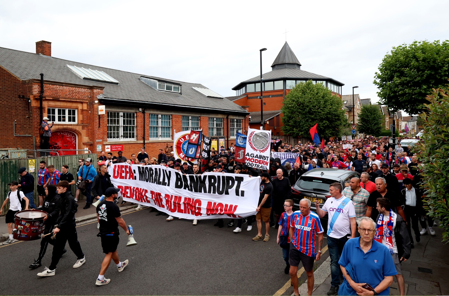 Crystal Palace fans protest after being kicked out of the Europa League in the summer