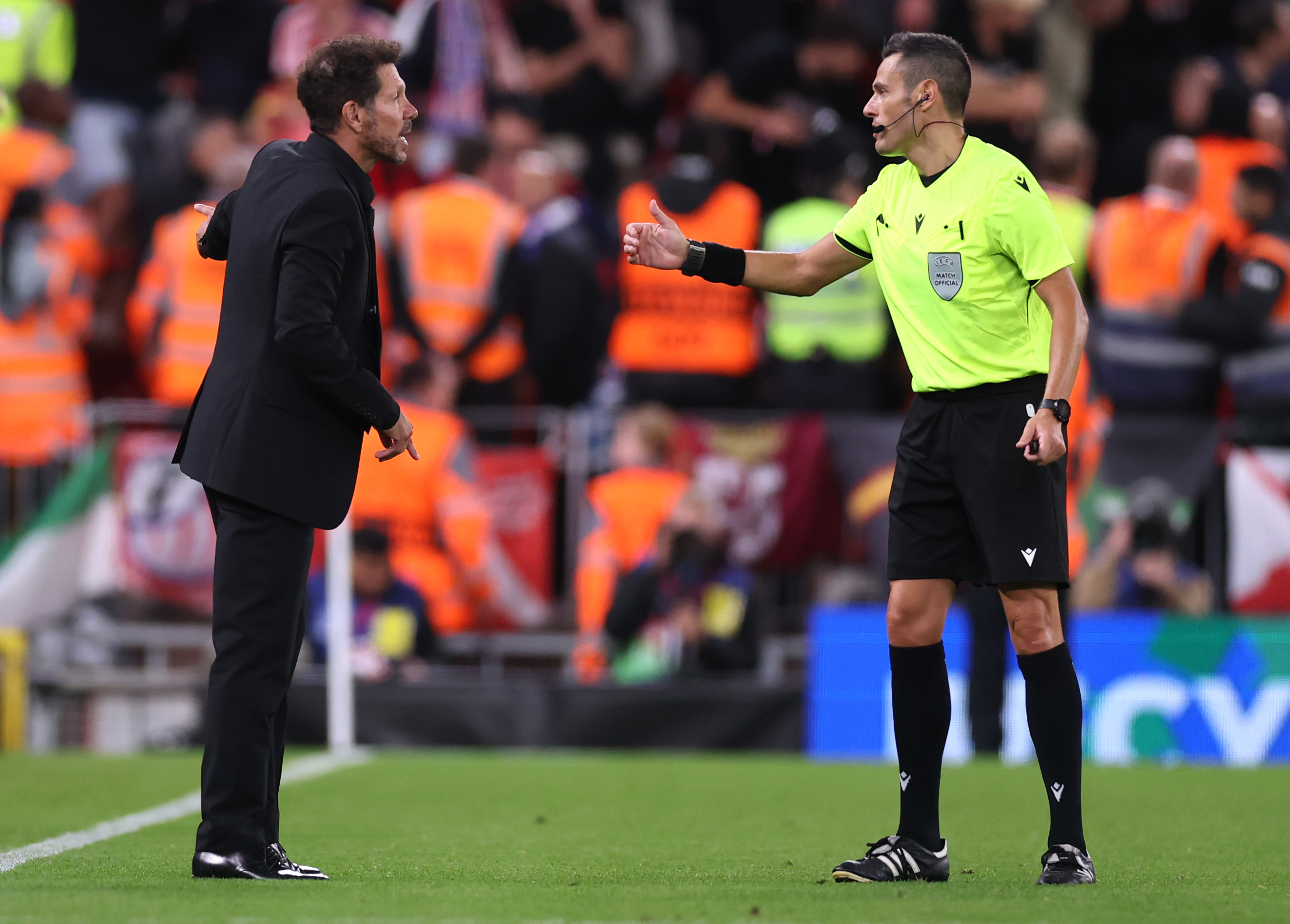 Diego Simeone was sent off towards the end of Atletico Madrid's defeat to Liverpool