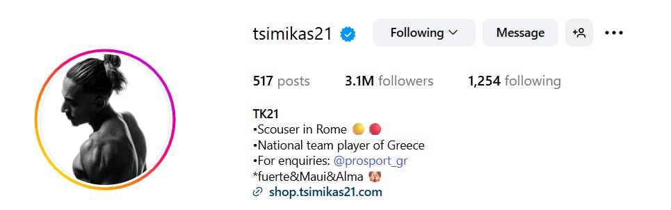 Kostas Tsimikas has dubbed himself a 'Scouser in Rome' in his Instagram bio