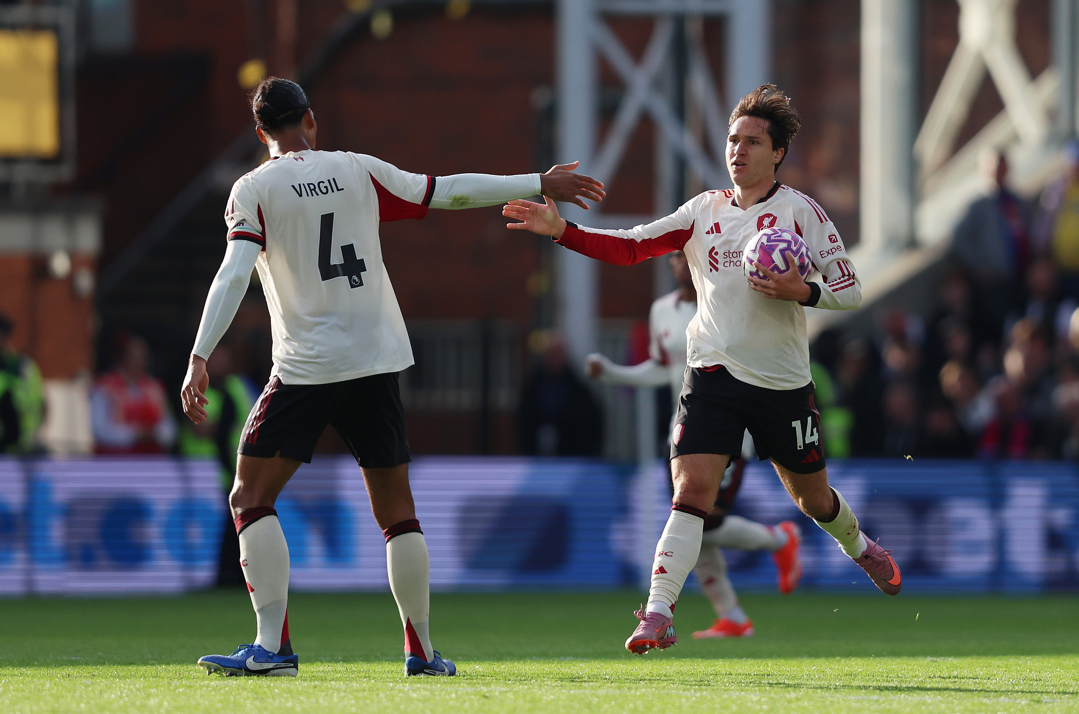 Federico Chiesa celebrates his late equaliser against Crystal Palace on Saturday