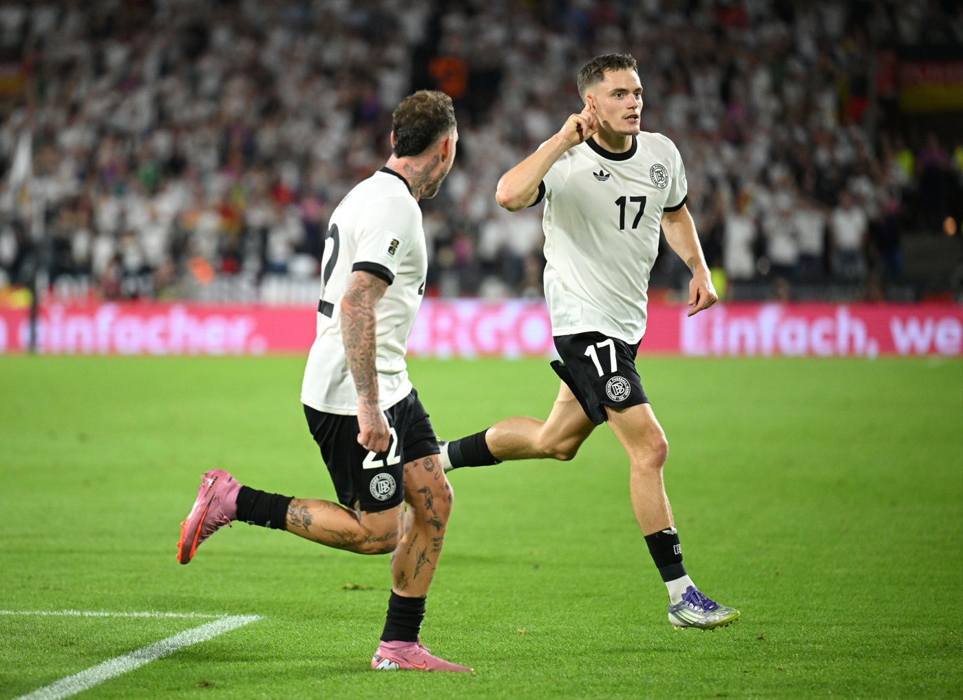 Florian Wirtz celebrates his stunning free kick in Germany's win over Northern Ireland