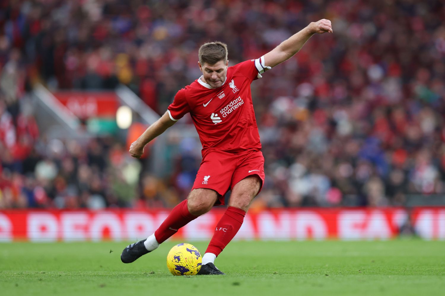 Steven Gerrard playing for Liverpool legends