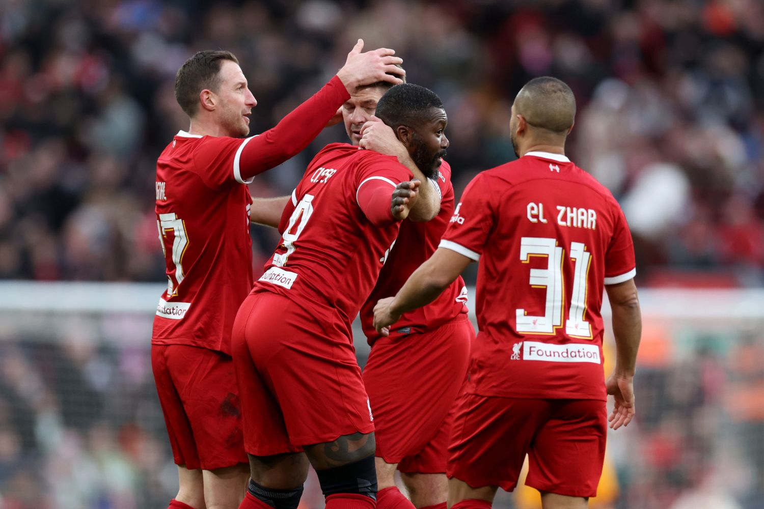 Djibril Cisse playing for Liverpool Legends