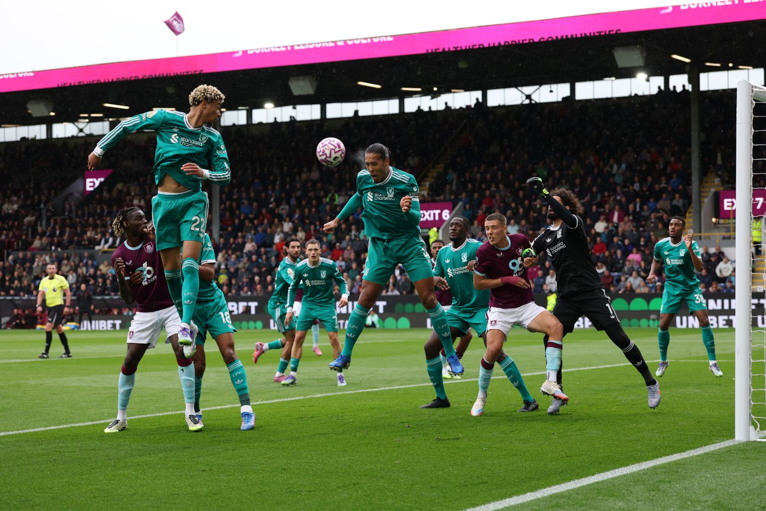 Virgil van Dijk wins a header for Liverpool