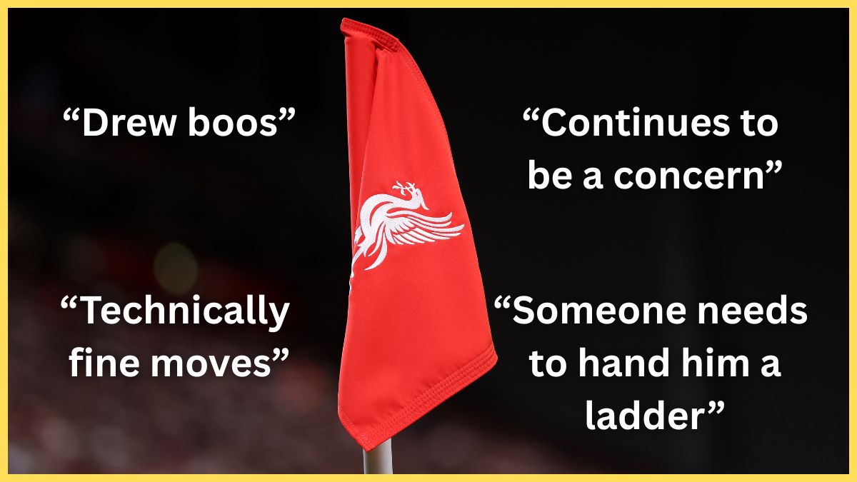 Liverpool corner flag hangs limp inside Anfield.