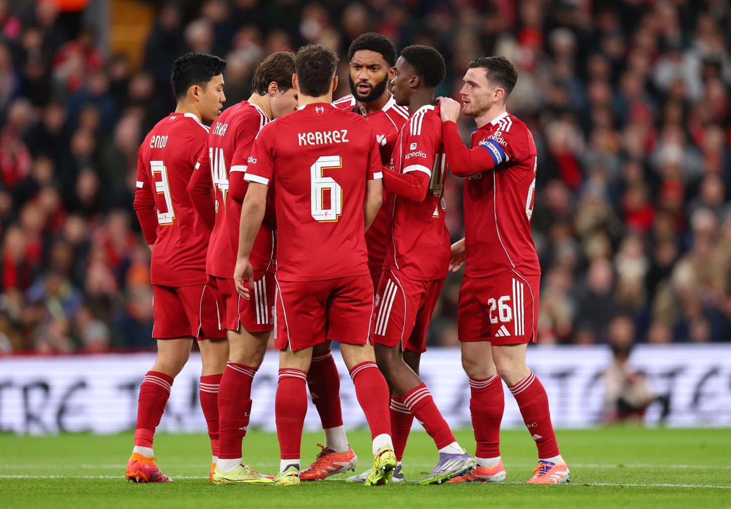 Liverpool team talk before playing Crystal Palace