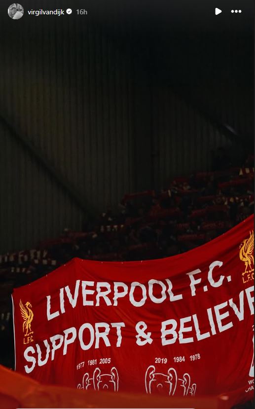 Virgil van Dijk shares image of Liverpool fans