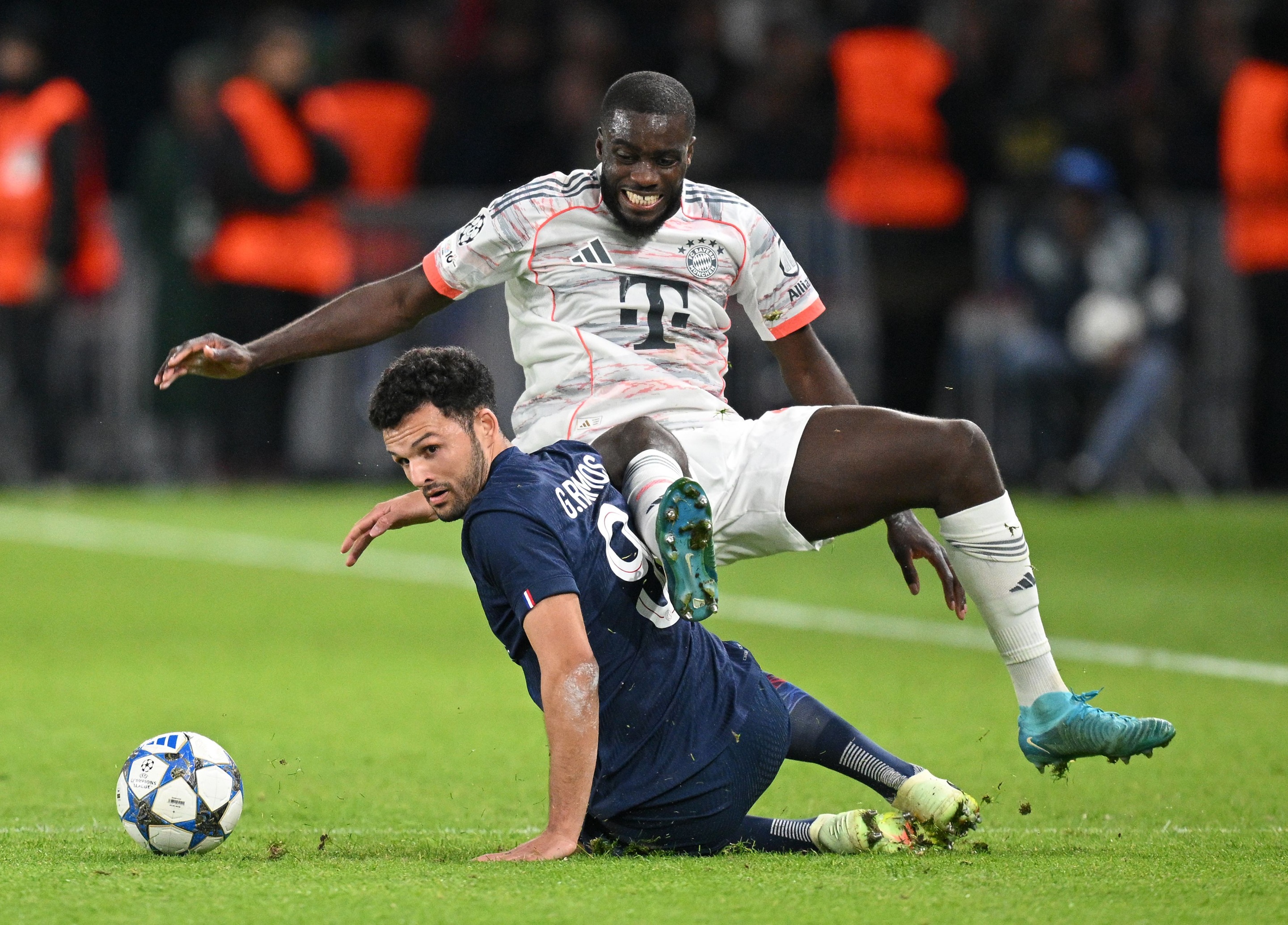 Goncalo Ramos tackles Dayot Upamecano.