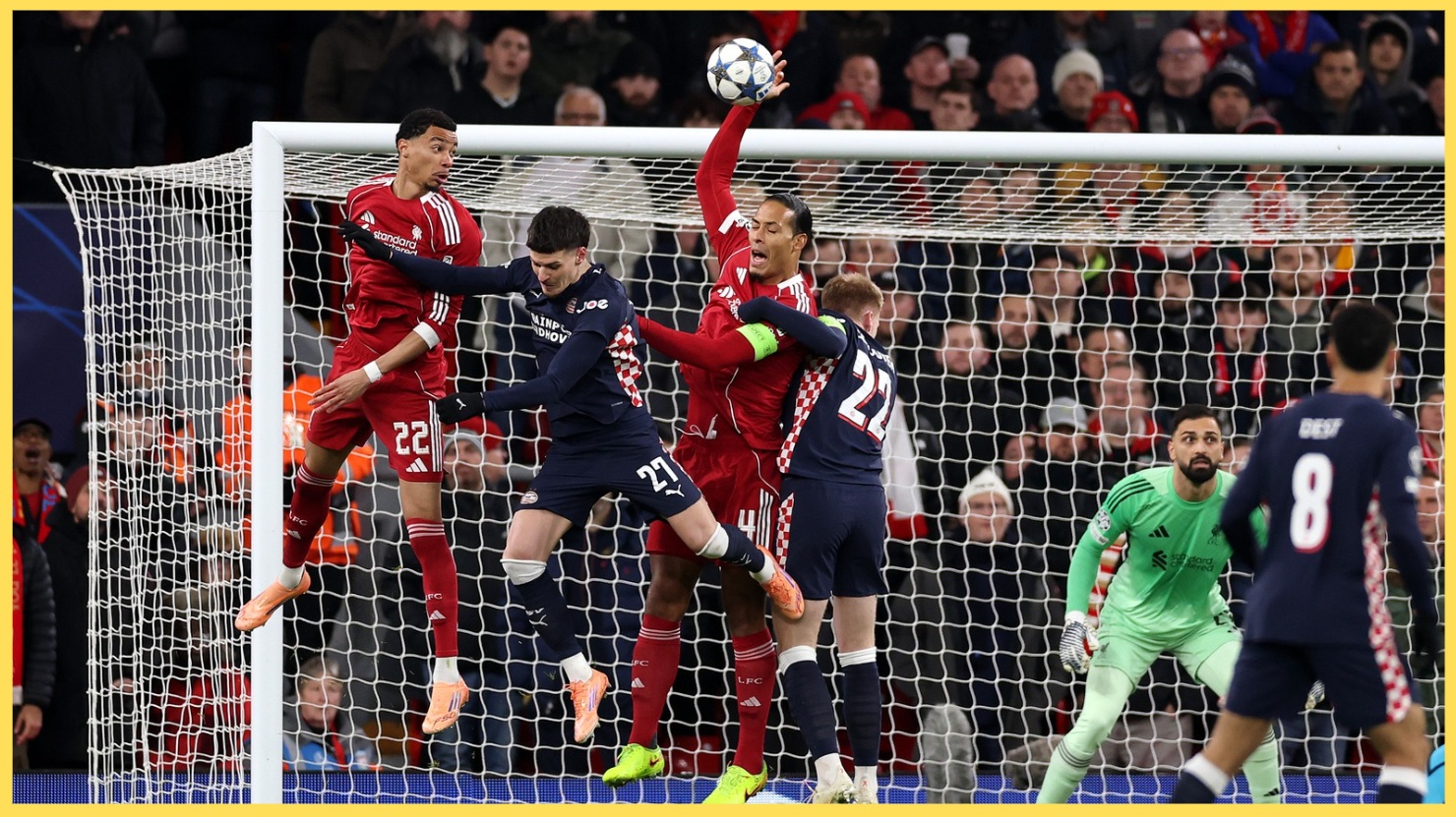Virgil van Dijk gave away a penalty against PSV Eindhoven for a clear handball