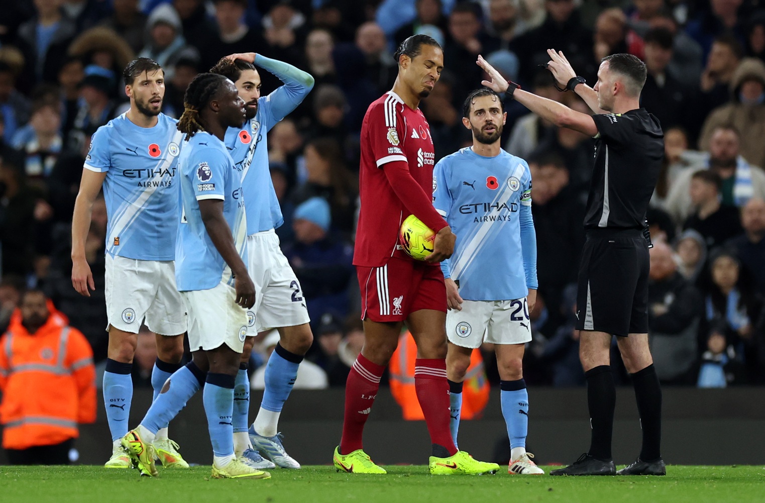 Virgil van Dijk was left frustrated by the decision to disallow his goal against Manchester City on Sunday