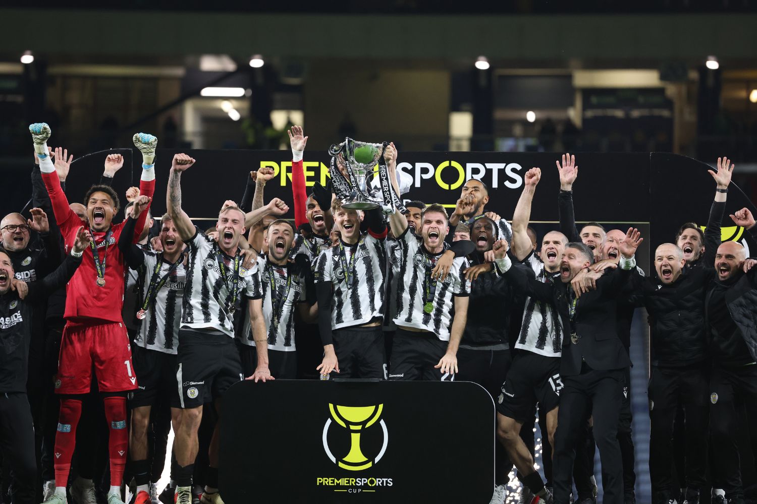Shamal George and St. Mirren celebrate winning the Scottish League Cup