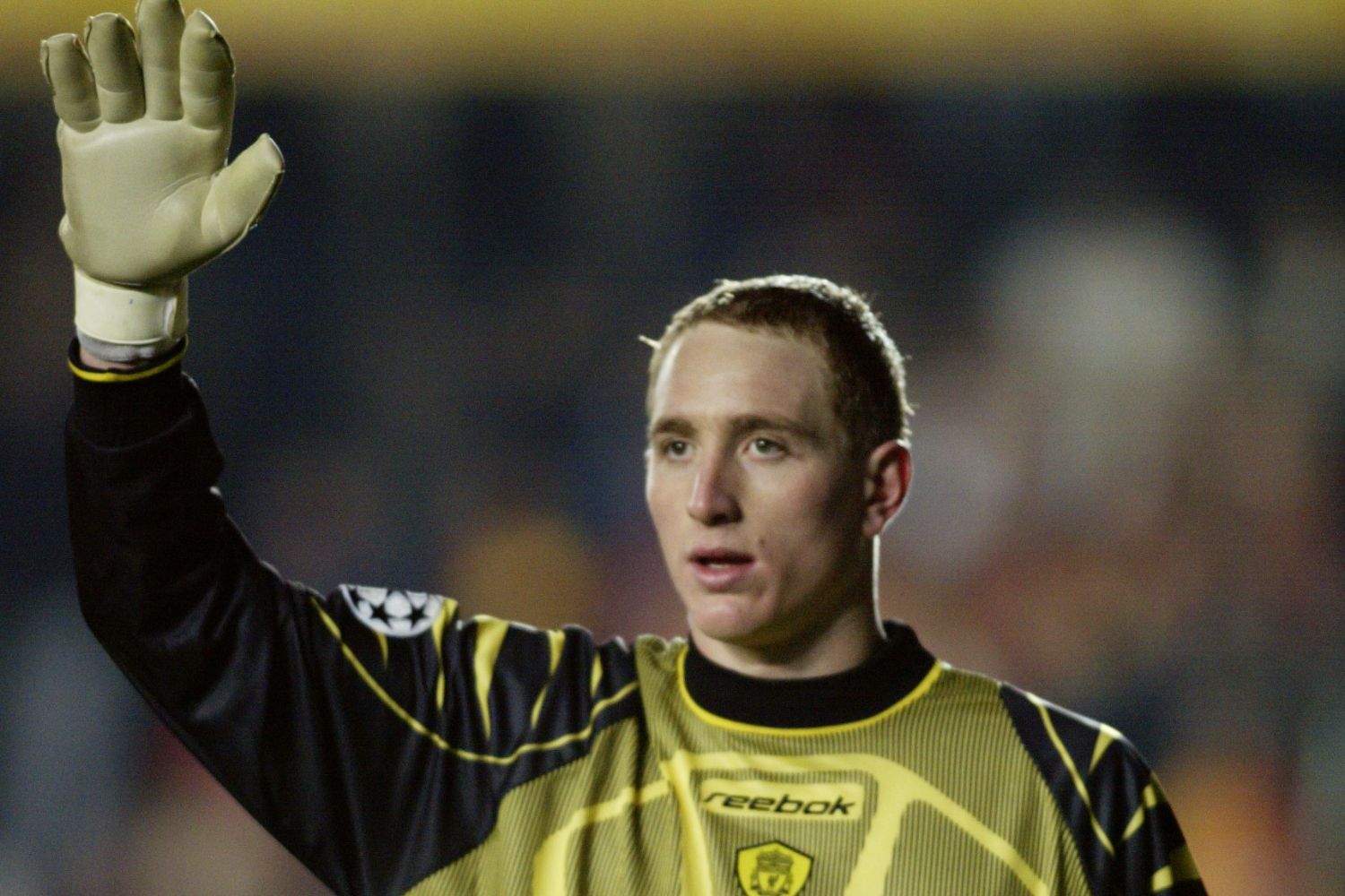 Liverpool keeper Chris Kirkland in UEFA Champions League action, in 2002