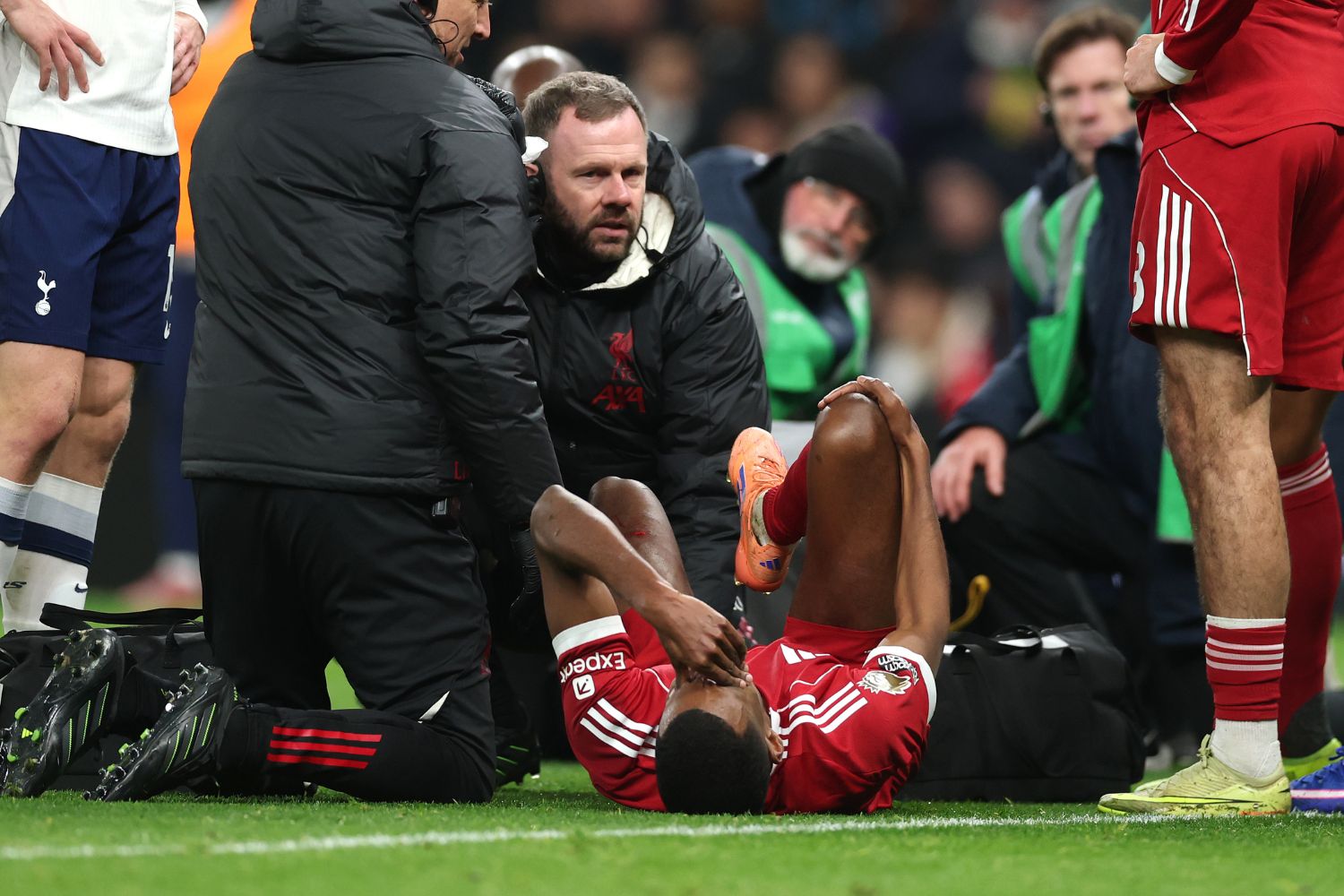 Alexander Isak lays injured against Spurs