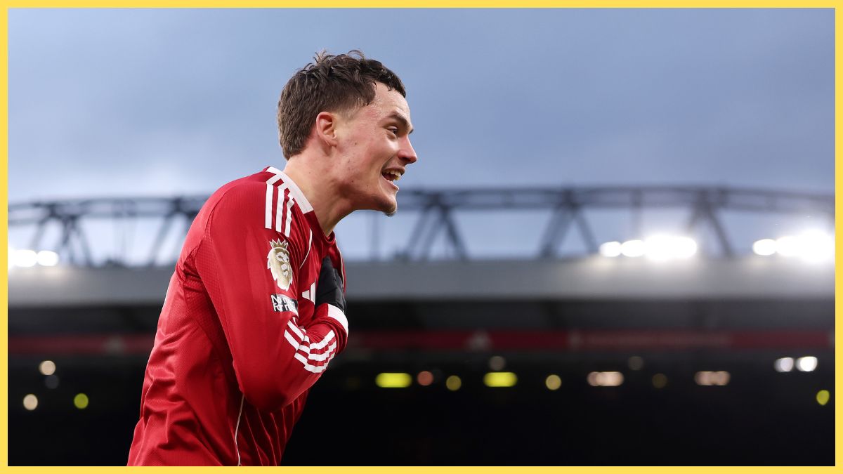 Florian Wirtz celebrates scoring against Wolves