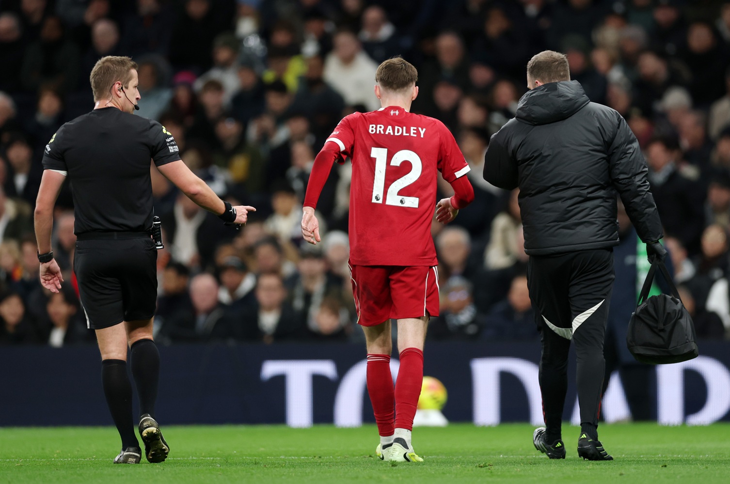 Conor Bradley appeared to tweak his hamstring in Liverpool's 2-1 win over Spurs