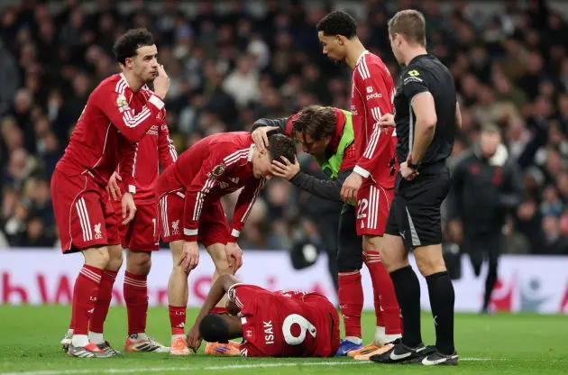 Alexander Isak suffered a suspected broken leg in Liverpool's 2-1 win over Spurs