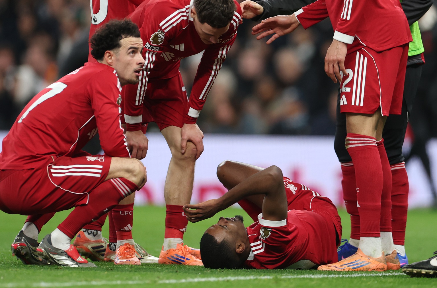 Alexander Isak suffered a suspected broken leg in Liverpool's 2-1 victory over Spurs