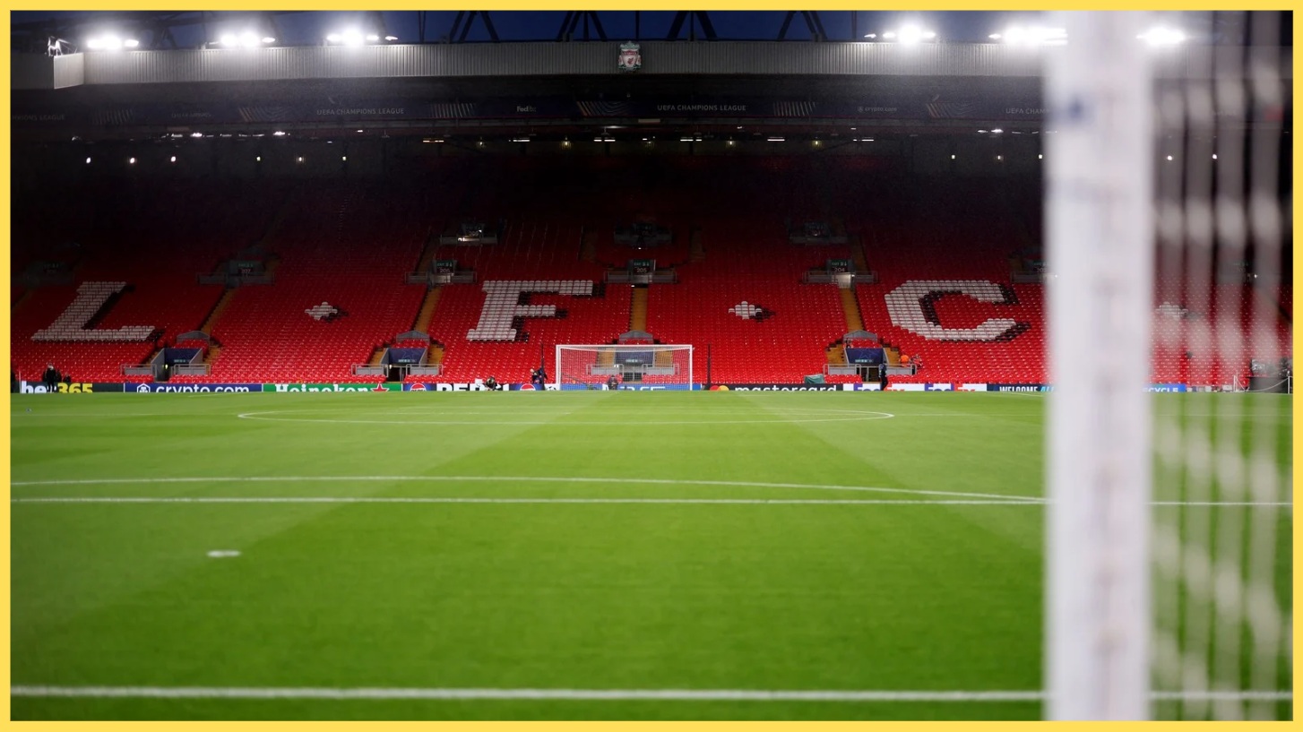 A photo of the Kop at Anfield on a Champions League matchday