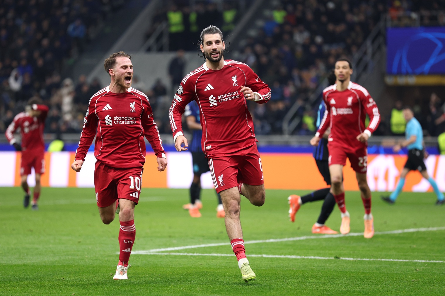 Dominik Szoboszlai celebrates his match-winning penalty against Inter Milan