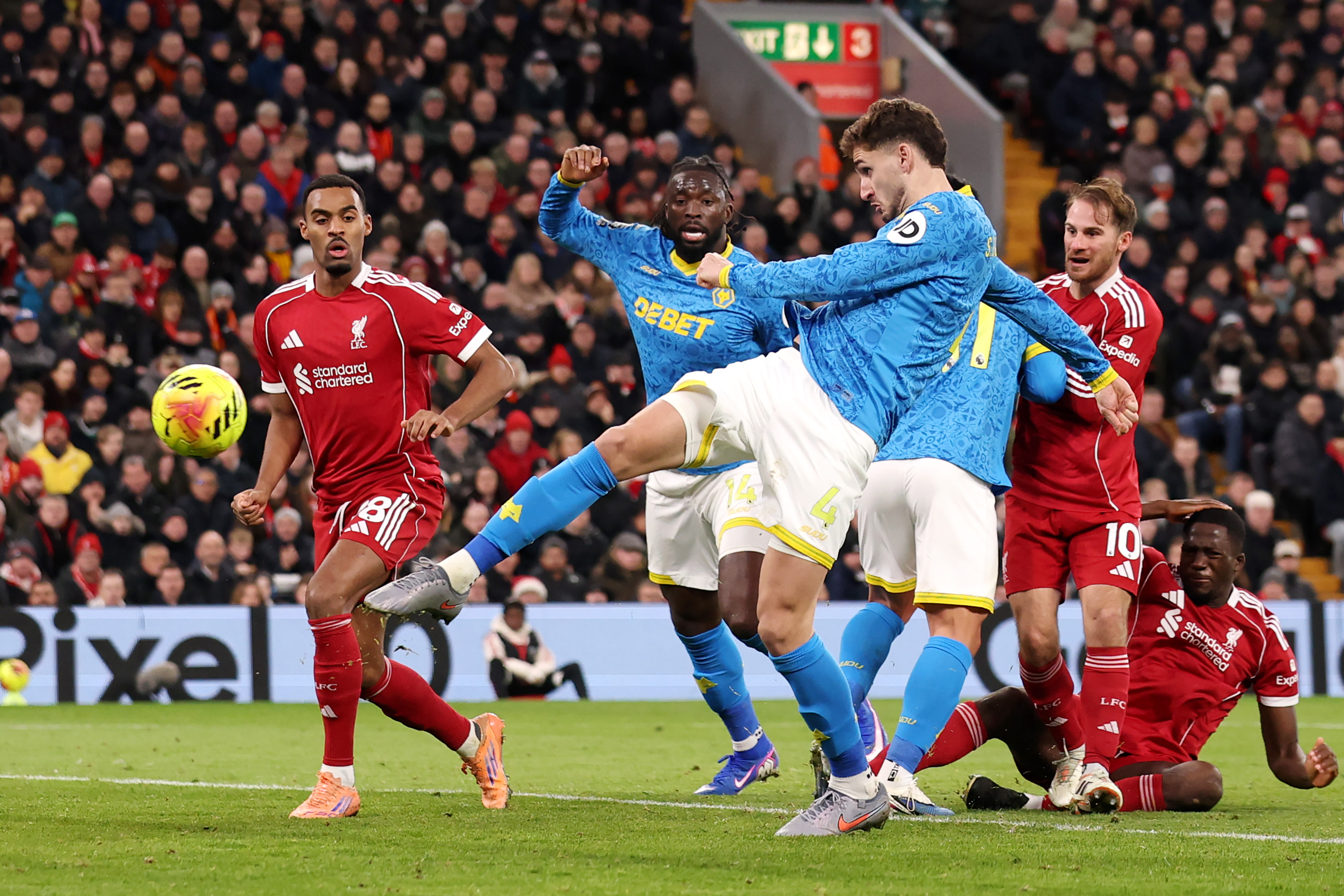 Santiago Bueno's goal ensured a nervy second half for Liverpool in their 2-1 win over Wolves