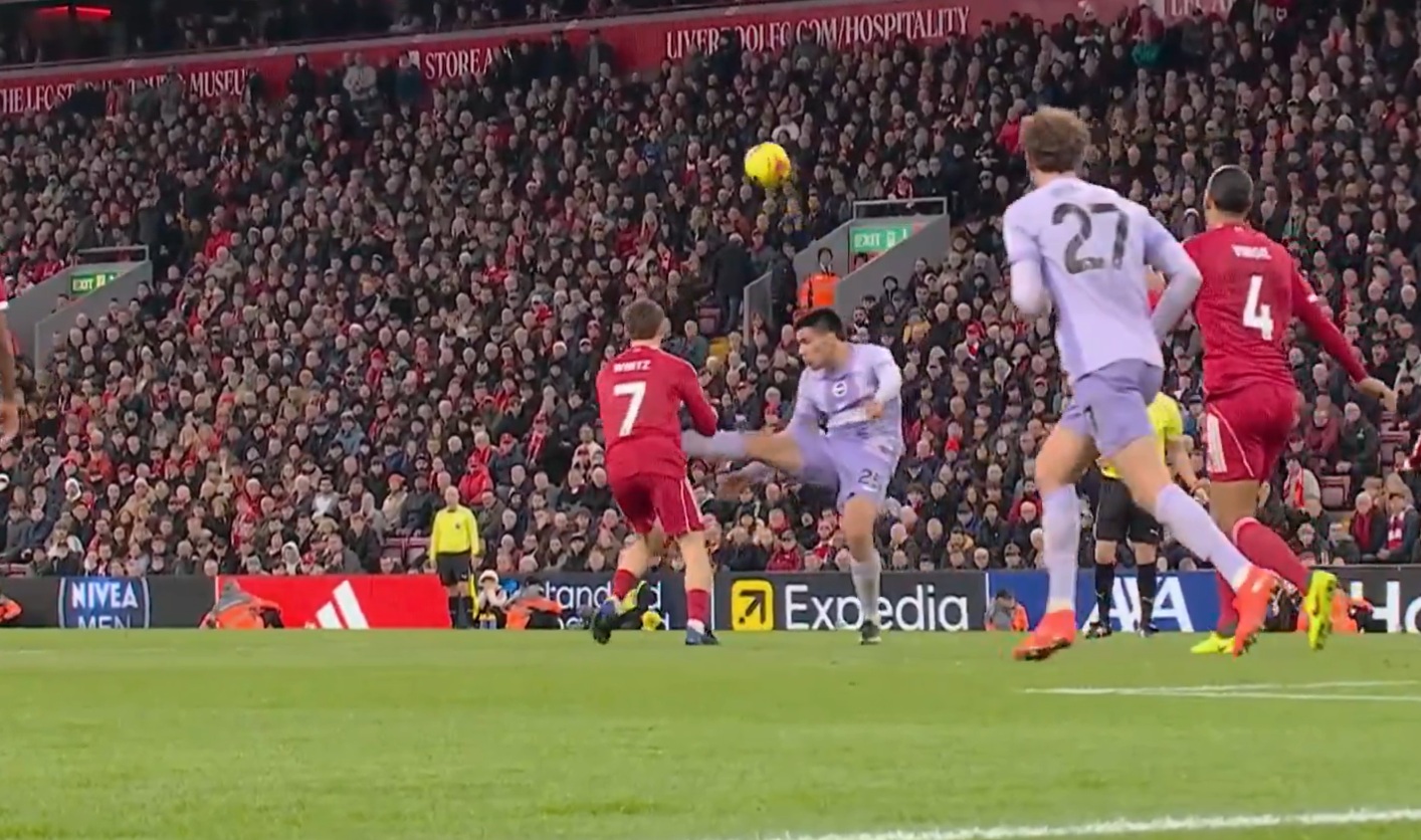 Deigo Gomez caught Florian Wirtz with a chest-high lunge at Anfield on Saturday