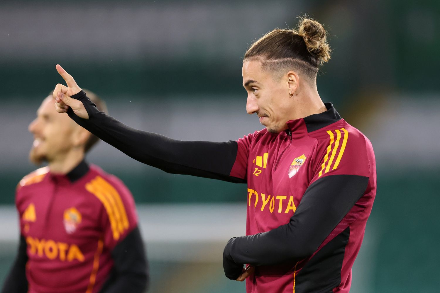 Kostas Tsimikas of AS Roma reacts during a AS Roma Training Session at Celtic Park