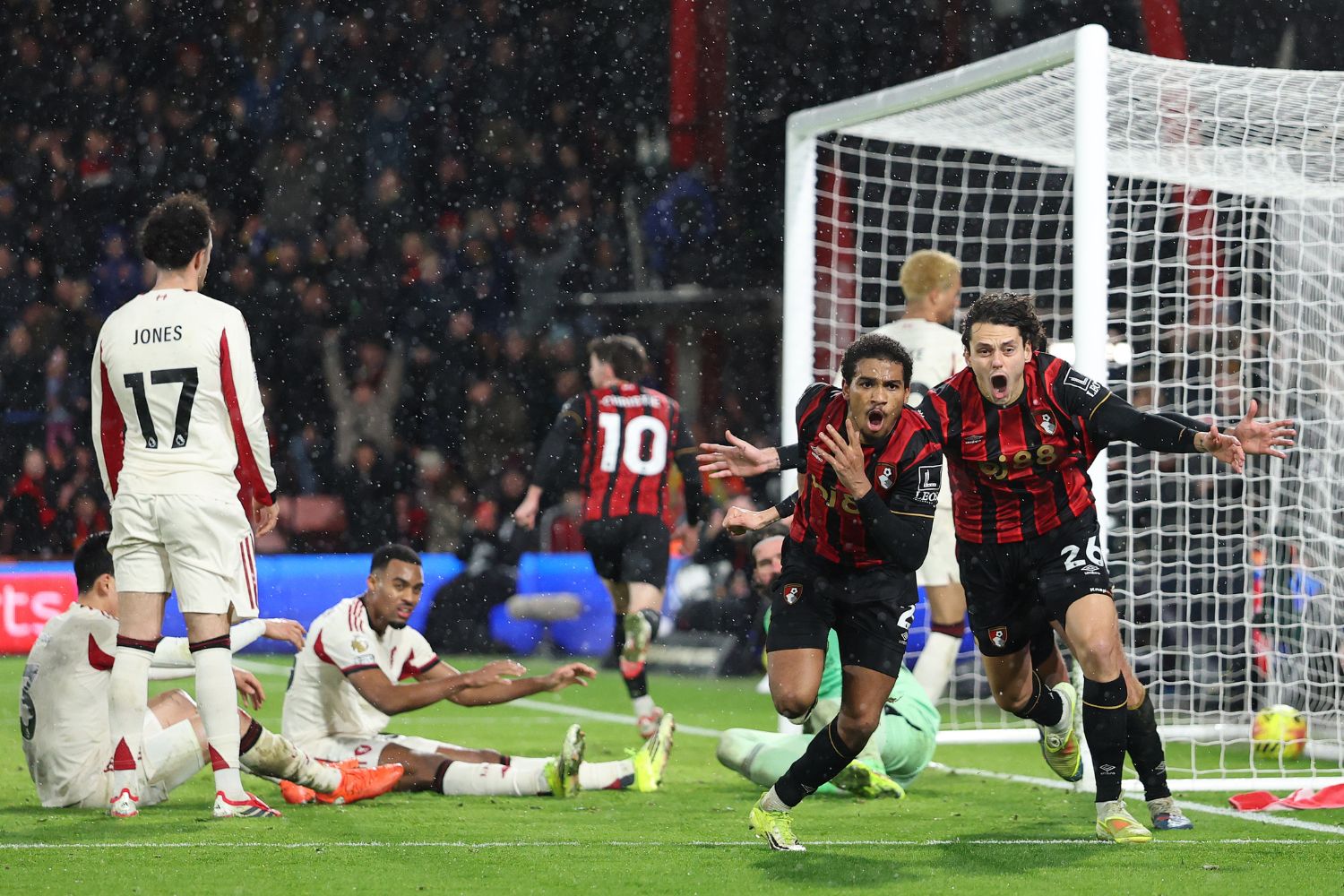 Amine Adli of AFC Bournemouth celebrates scoring against Liverpool