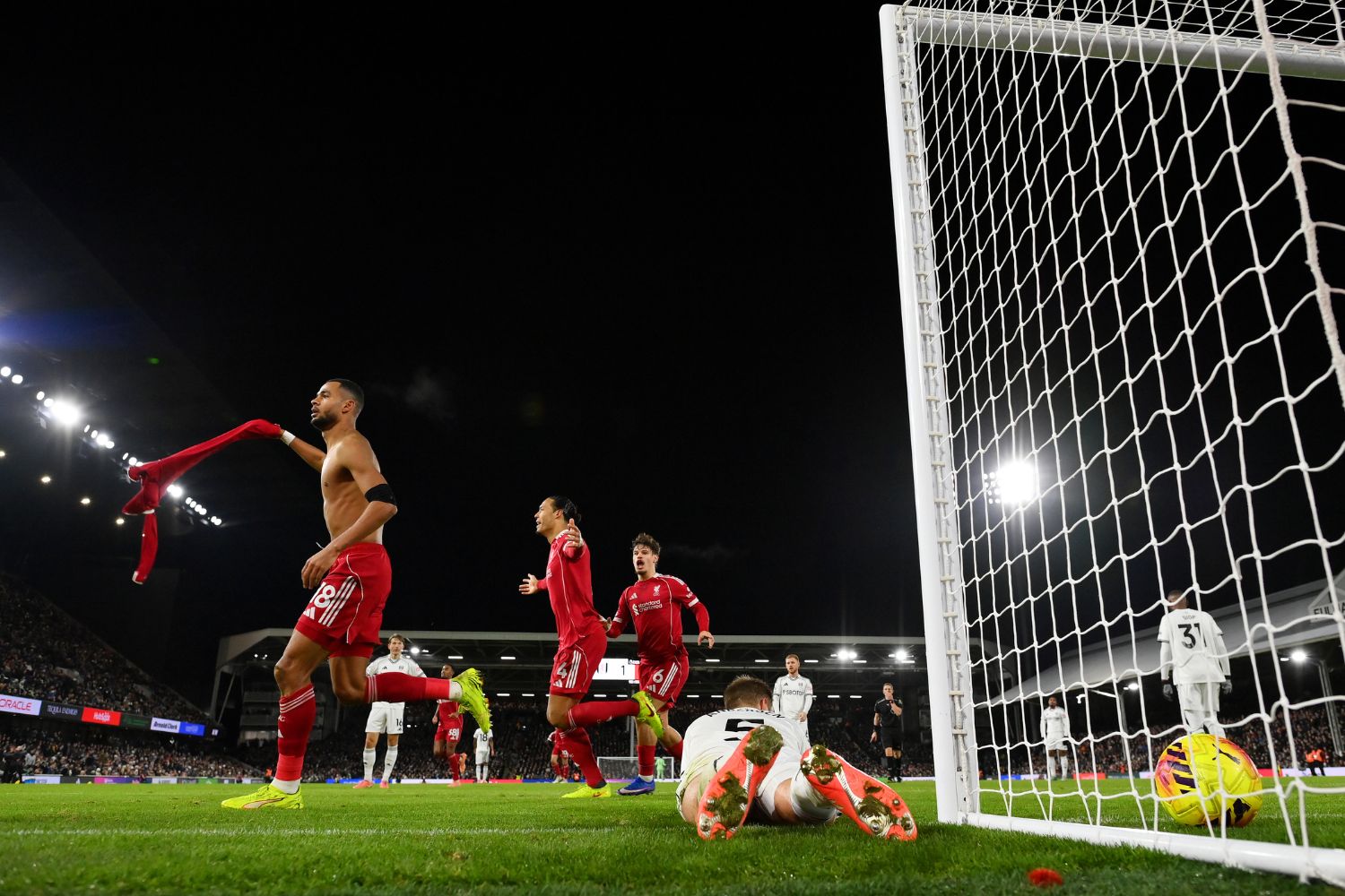 Cody Gakpo celebrates scoring against Fulham