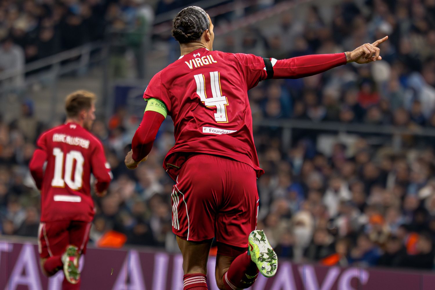 Virgil van Dijk in action against Marseille