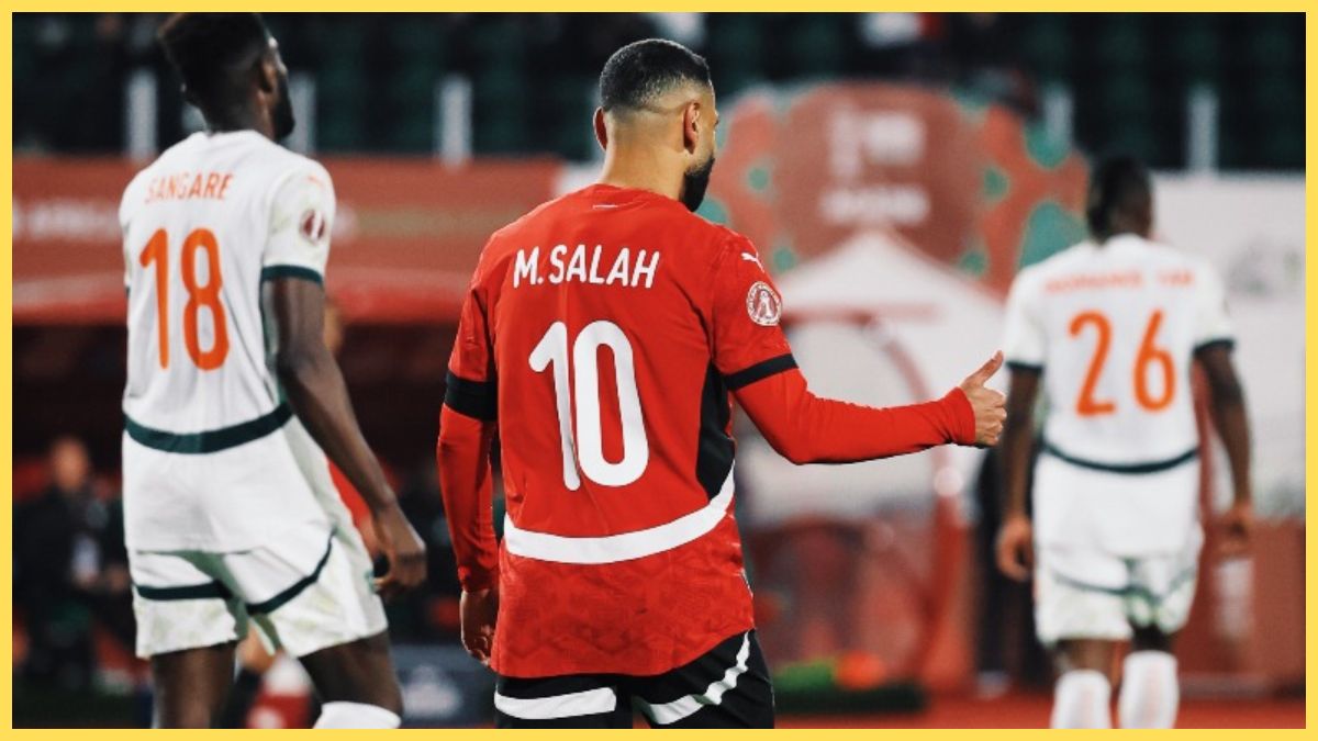 Mo Salah celebrates for Egypt at AFCON