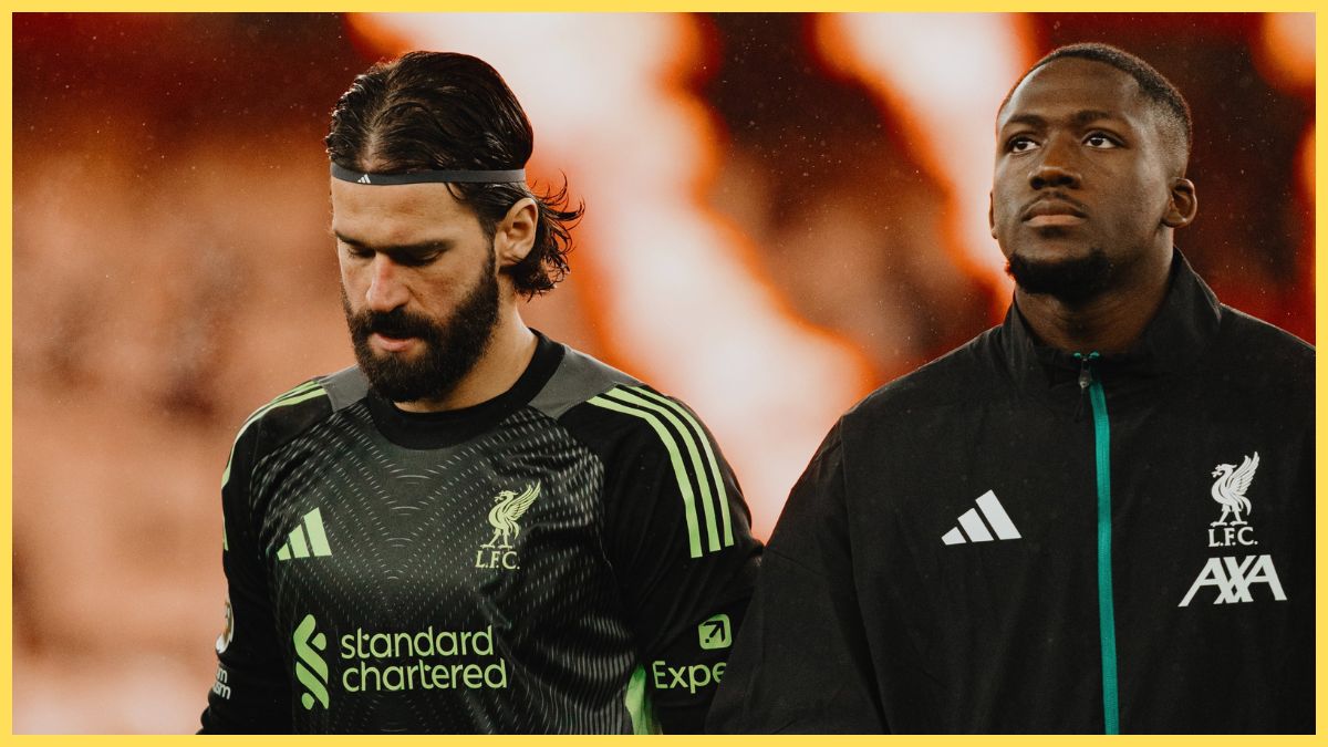Alisson and Ibou Konate line-up before playing Arsenal