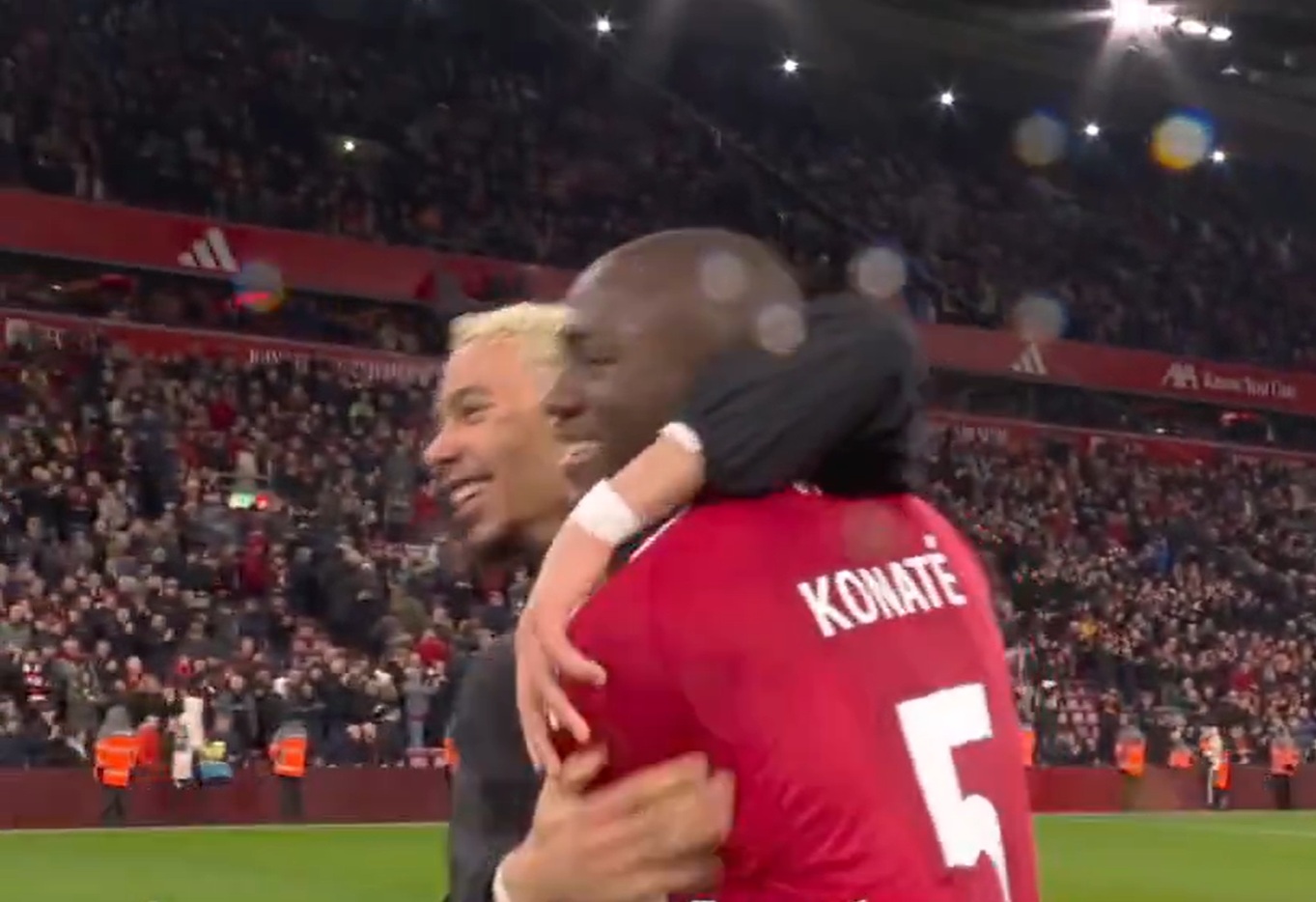 Hugo Ekitike celebrates with Ibrahima Konate after Liverpool's win over Newcastle