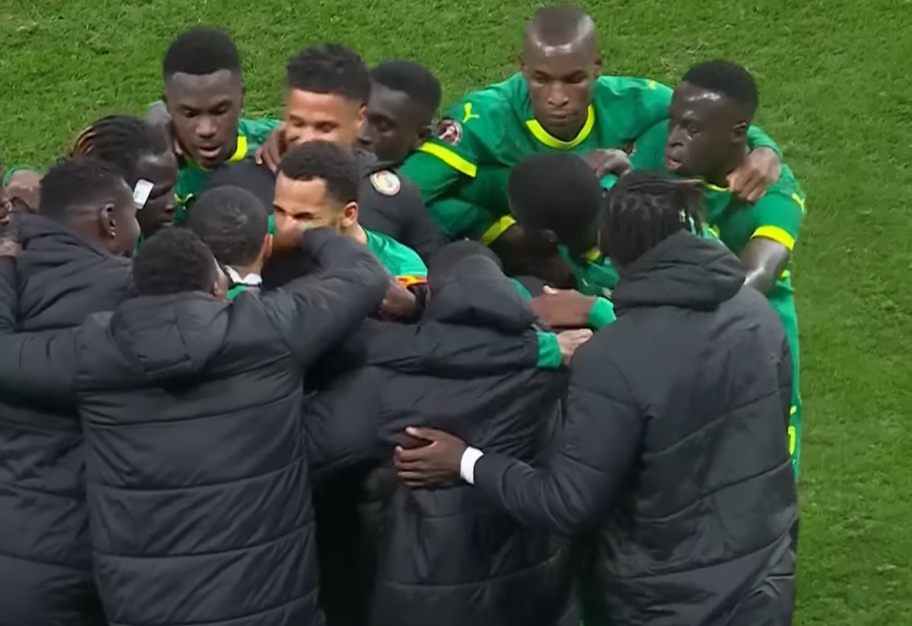Senegal players celebrate Sadio Mane's goal in their AFCON semi-final win over Egypt