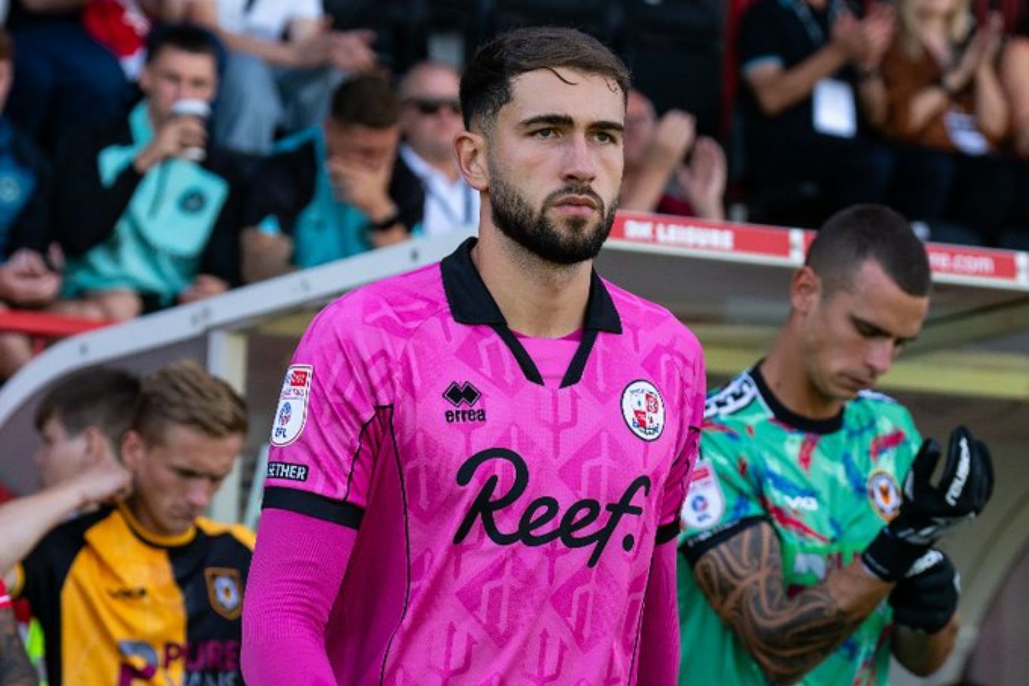 Harvey Davies walks out for Crawley Town