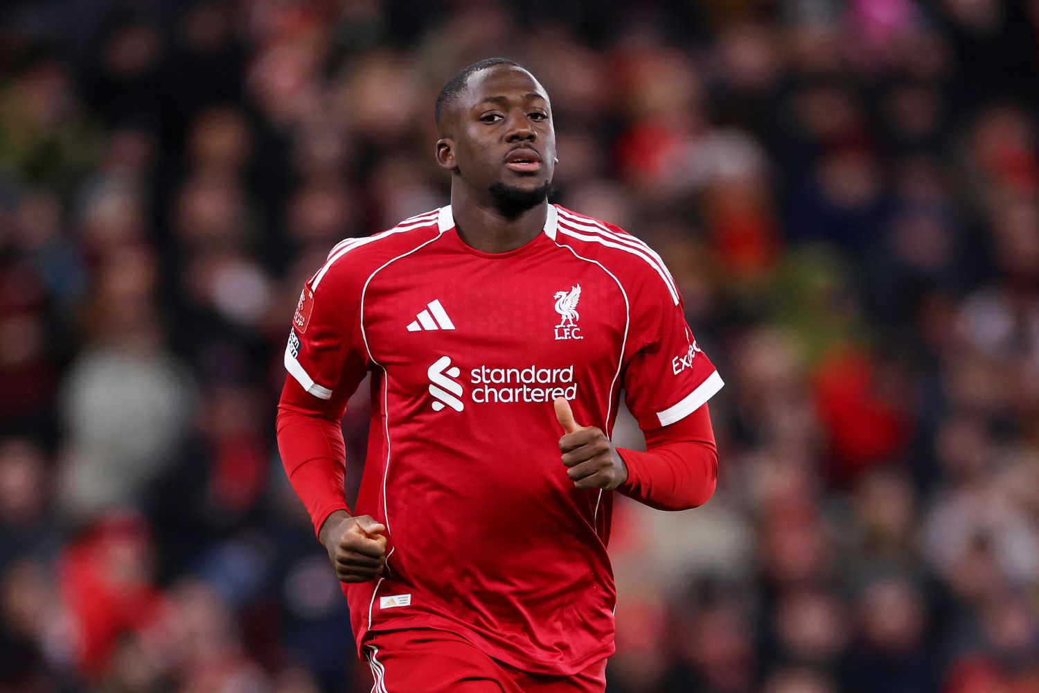 Ibou Konate plays against Brighton at Anfield in the FA Cup