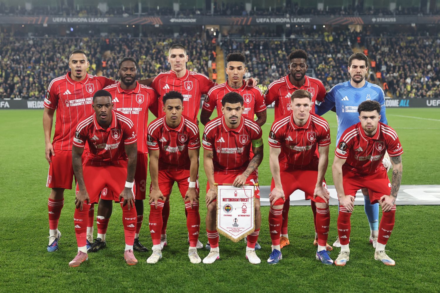 Nottingham Forest players pose for a team photograph prior to the UEFA Europa League 2025/26 Knockout Play-off First Leg match between Fenerbahce SK and Nottingham Forest