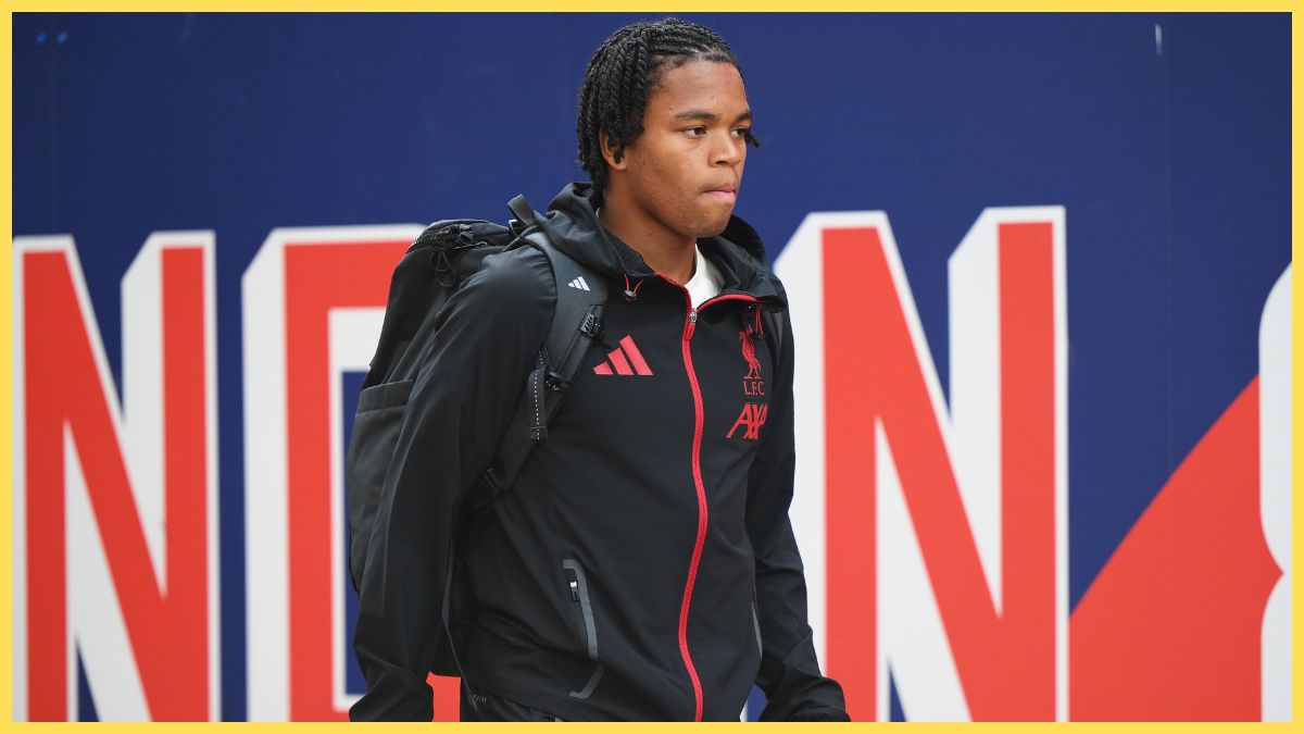 Rio Ngumoha of Liverpool arrives at the stadium prior to the Premier League match between Crystal Palace and Liverpool at Selhurst Park